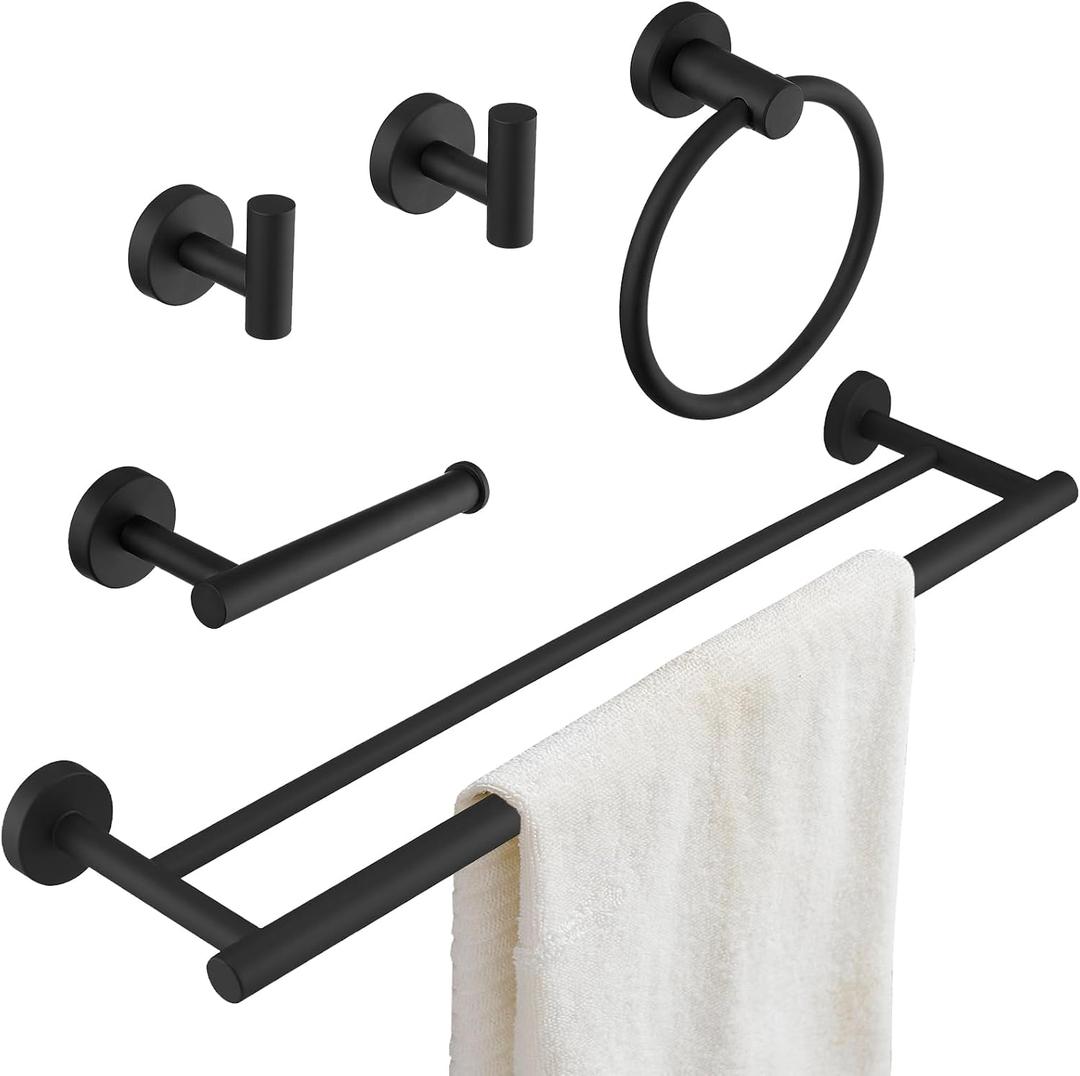 Matte Black Bathroom Hardware Accessories Set 5 pcs Towel Holder Bar Set