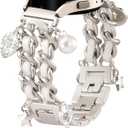 Stylish Metal Band Compatible with Samsung Galaxy Watch 7 Band/FE 6 5 4 40mm 44mm,Galaxy Active 2, 20mm Watch Strap Pretty Chain with Cute Decorative Charms Accessories for Samsung Watch Bands Women (Starlight Band/Key)