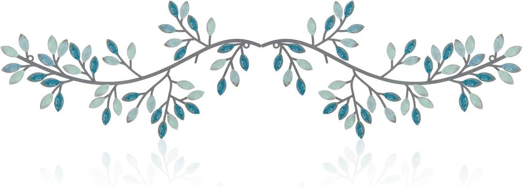 Hotop 2 Pieces Metal Tree Leaf Wall Decor Vine Olive Branch Leaf Wall Art Wrought Iron Scroll Sculptures Above the Bed, Living Room, Outdoor Decoration(Classic Style,Teal)
