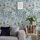 Peel and Stick Wallpaper Vintage Wall Paper Gray Blue Floral Contact Paper Removable Wallpaper 17.3"x196.8" Leaf Flower Self Adhesive for Bedroom Drawer Decor Vinyl Rolls