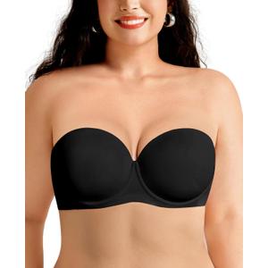 YANDW Strapless Minimizer Bra for Large Breasts Plus Size Full Coverage Padded Convertible Bras with Underwire Support (Black)