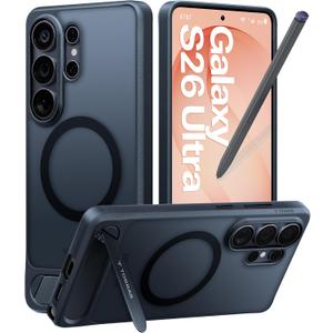 TORRAS Strong Magnetic & Seamless Stand for Samsung Galaxy S26 Ultra Case, Fit for MagSafe, MilGrade Drop Protection, Kickstand for Samsung Galaxy S26 Ultra Case, Translucent Back/Black Edge