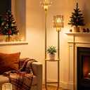 Lightdot Glass Floor Lamp with Shelf 2-Lights Amber Glass Gold Floor Lamps