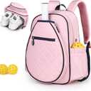 Pickleball Bag, Quilted Pickleball Backpack with Shoe Compartment & Waterproof Pocket, Pickle Ball Paddle Bag Fits 2 to 4 Paddles for Women and Men (Pink)