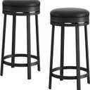 GAOMON Bar Stools Set of 2, 24" Modern Swivel Barstools with Footrest, Backless Round Counter Height Bar Stools with PU Leather Upholstered, for Dining Room, Home Bar, Black