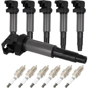 ASAPE Set of 6 Ignition Coil Pack with 6*Spark Plug Fit for 2002-2004 for BMW 320i 2.2L 2003-2005 for BMW 325Ci 2.5L 2003-2005 for BMW 325i 2.5L 2001-2005 for BMW 325xi 2.5L, Replace UF522