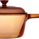 Vintage Corning Visions Visionware 1.5L Amber Sauce Pan Pot w/ Lid