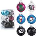 HTTHPVASE 12Pcs Nightmare Christmas Ball Ornaments Set, Skull Pattern Jack Sally Xmas Tree Decorations, Plastic Shatterproof Halloween Holiday Hanging Balls Decor (2.36”/60mm)
