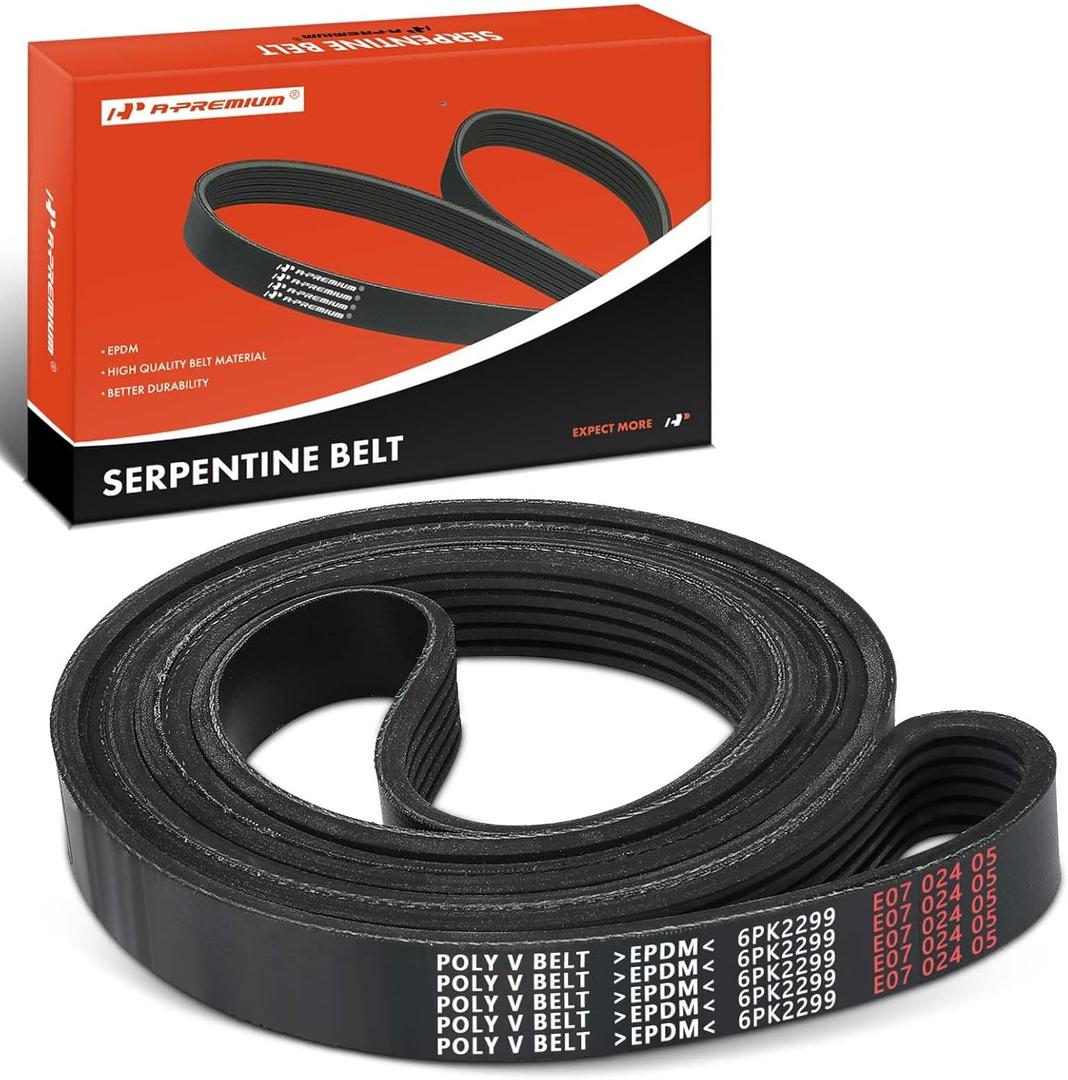 A-Premium Engine Serpentine Drive Belt Compatible with Buick, Chevy, Ford, GMC, Isuzu, Mazda, Olds, Pontiac, Saab & Workhorse Custom Chassis Cars - Equinox, Impala, Camaro, Mustang & More