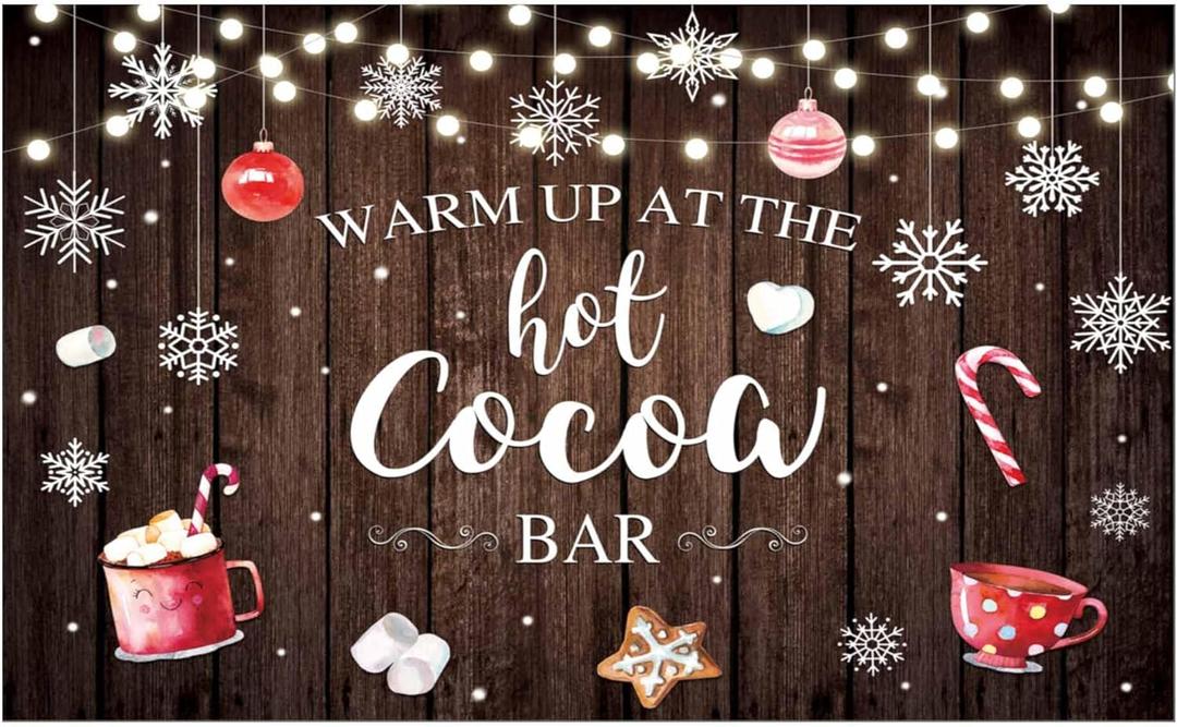Allenjoy Hot Cocoa Bar Rustic Wood Photography Backdrop Winter for Newborn Kids Birthday Party Decorations Supplies Snowflake Glitter Props Baby Shower Cake Smash Pictures Shoot Background