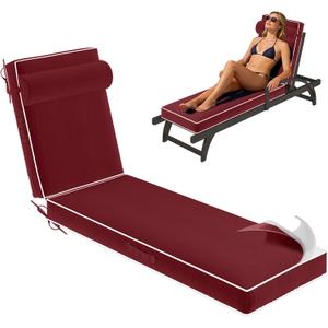 Chaise Lounge Cushions Outdoor 80x26x4 Inch, Patio Lounge Chair Cushions w/High Density Foam, 4 Inch Pool Lounger Cushion w/Removable Cover Handles, Fits Poolside Patio Outdoor Furniture, Red