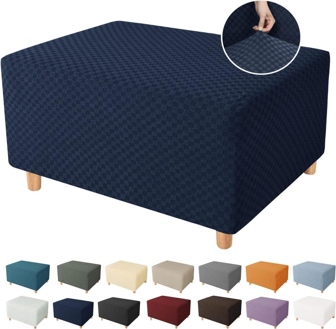 YEMYHOM Ottoman Cover Latest Jacquard Design High Stretch Folding Storage Footstool Protector Rectangle Removable Slipcover (Ottoman Large, Navy)