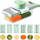 Vegetable Chopper, Mandoline Food Slicer Cutter with Handheld Container, 6 Blades and Blade Box, Cucumber Slicer, Magnetic Kitchen Tools for Veggie Potato Onion Butter Carrot (Green, 8 in 1)
