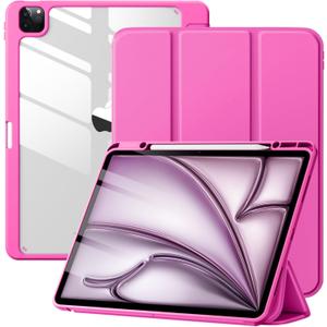 Mastten for iPad Air 13 inch Case (M3 2025 / M2 2024) / iPad Pro 12.9 inch Case (6th/5th/4th/3rd Generation 2022/2021/2020/2018), Built-in Pencil Holder & Auto Wake/Sleep, Clear Back Shell, Hot Pink