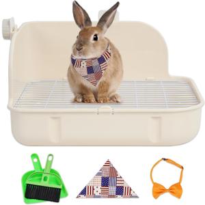 Rabbit Litter Box - Creamy White Pet Bunny Little Box Potty Trainer Ideal for Small Animal, Rabbit, Guinea Pig, Ferrets Rectangular Corner Litter Box Cage