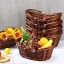 Wesiti 6 Pcs Wicker Picnic Basket with Handle, Hand Woven Harvest Basket Bulk, Wicker Flower Hoppet for Storage, Picnics, Easter, Organizing, Egg Gathering, Candy, Wedding(Dark Brown)