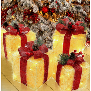 Christmas Decorations Lighted Gift Boxes, Set of 8 Light up Present Boxes, 80 LE 