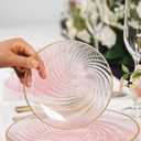 80pcs Clear Pink Disposable Shell Plastic Plates With Gold Rim, 10 inch 40 Dinner Plates and 7 inch 40 Dessert Plates for Party, Wedding, Birthday