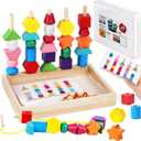 LovesTown Beads Sequencing Toy Wooden Stacking Montessori Toys for Kids Coordination and Educational Preschool Learning Toy