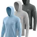3 Pack UPF 50+ Sun Protection Mens Hoodie Long Sleeve SPF Fishing Shirt Swim Rash Guard Athletic Workout Tops (Gray, XXL)