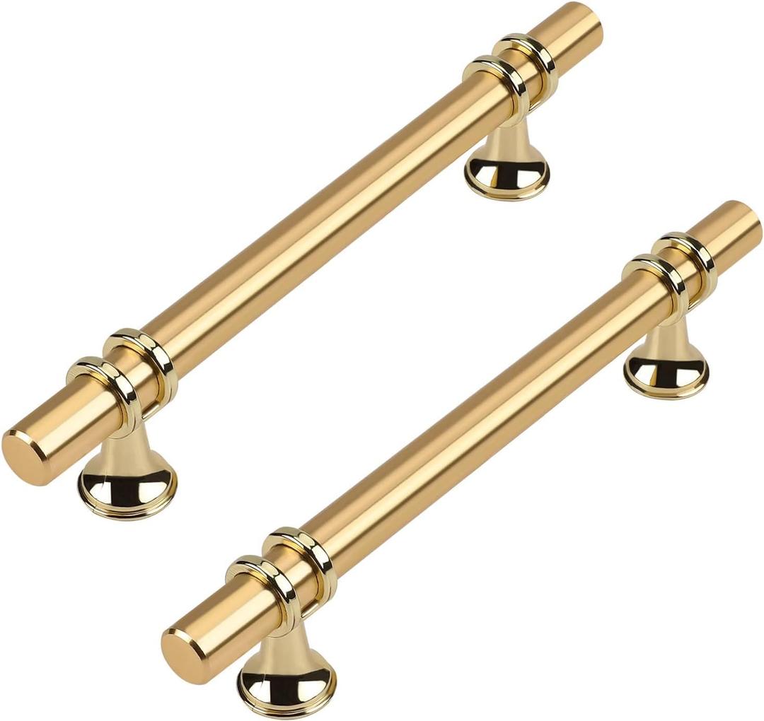 Haliwu 10 Pack Gold Cabinet Handles, Brushed Brass Cabinet Pulls Kitchen Handles Barrel Champagne Gold Pull Kitchen Hardware, 5 inch Hole to Hole Center