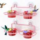 2 Pack Window Hummingbird Feeder, Small Hummingbird Feeder for Outdoors with Strong Suction Cup - Metal Base & 6 Feeding Ports, Easy to Clean and Refill, Pink