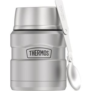 THERMOS Stainless King Vacuum-Insulated Food Jar with Spoon, 16 Ounce, Matte Stainless Steel