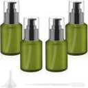 4 Pcs 60ml/2oz Green Frosted Glass Bottles Refillable Pump Dispenser Jar Empty Lotion Vials with Pump for Travel Body Wash Liquid Foundation Cosmetic Samples