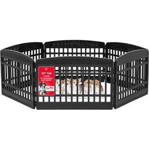 IRIS USA Dog Playpen Puppy Playpen Indoor  24" 6-Panel Dog Playpen, 61 x 61 x 24, Dog Play Pen Indoors for Puppies & Small Dogs, Plastic Pet Playpen, Indoor Dog Pen, Black