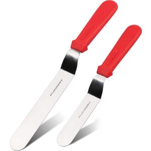 Angled Icing Spatula, Stainless Steel Offset Spatula, Cake Spatula Set of 2 Red 6" & 8"