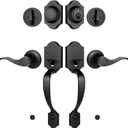 Double Front Door Handle Set with Dummy and Deadbolt, Entry Front Door Lock Set with Classic Half Grip Curved Door Handle for Exterior Doors or Office, Matte Black