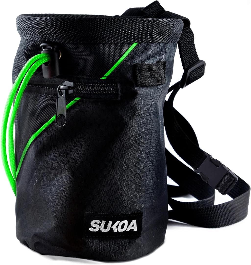 Chalk Bag for Rock Climbing - Rock Climbing Gifts Gear Accessories - Quick-Clip Belt, Large Zippered Pockets & Brush Holder - Weight Lifting, Gym, Bouldering, Disc Golf, Wall, Rock Climbing Chalk Bag