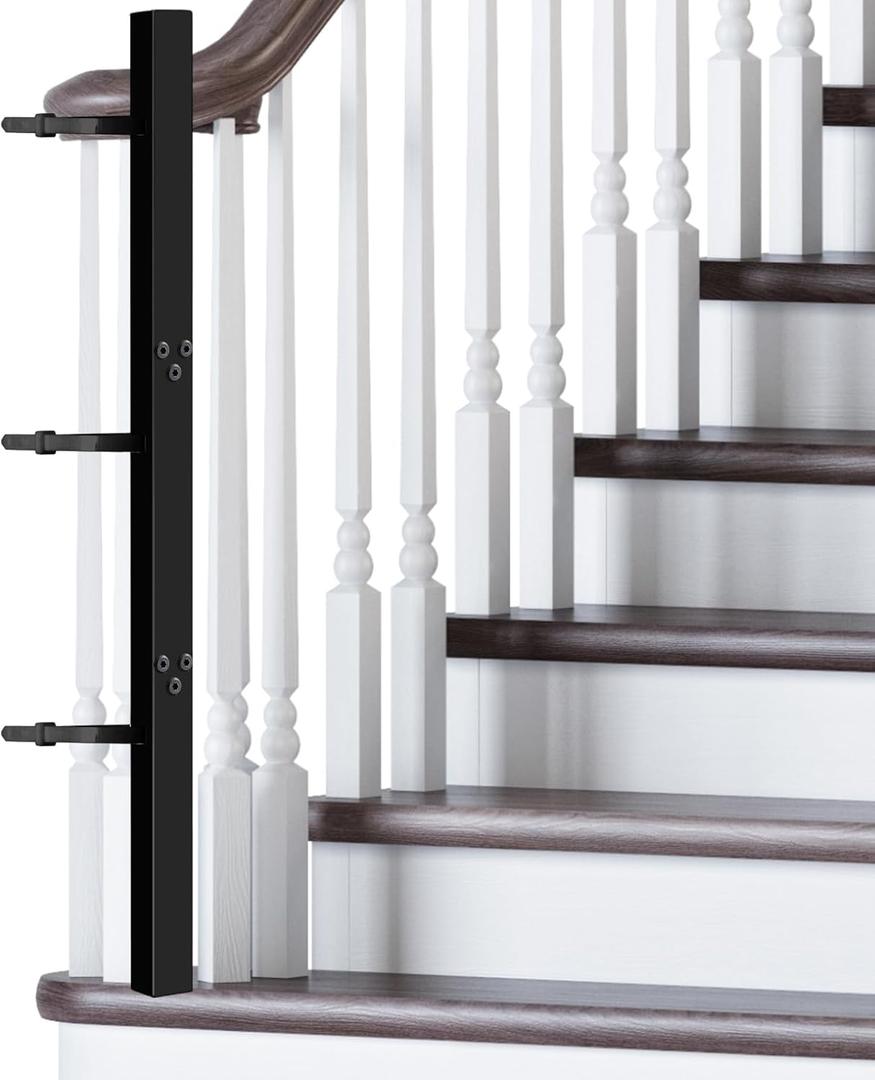 Chunful Universal Baby Gate Banister Adapter Wood No Hole Stairway Banister Adapter Mounting Kit for Pet Fit Round, Square, Irregular Post up to 42" Tall, Gate Not Included (Black)