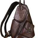 Genuine Leather Large Sling Bag for Men and Women Large Sling Backpack Purse Shoulder Crossbody Chest Bag for Ipad (Coffee)