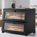 Kitsure Bread Box - Wooden Bread Box for Kitchen Countertop, Large Capacity Kitchen Countertop Organizer, Stylish Bread Storage with Window, Multi-functional Container, Black, 15.0"x13.0"x9.1" (2T)