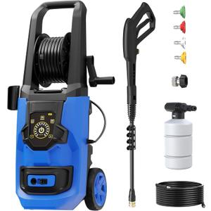 Electric Pressure Washer, 5400 PSI 3.6 GPM Adjustable Touch Screen, 35 FT Power Cord with 20 FT Pressure Hose, 4 Nozzles, Hose Reel, Foam Cannon for Car/Patio/Garage