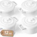 Lareina Mini Cocotte - 12oz Ceramic Casserole Dishes - Kitchen Casserole Sets With Handles And Lid - Small Baking Ramekins - Oven, Microwave & Dishwasher Safe - Set of 4 - White
