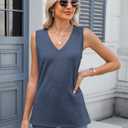 Syellowafter Women V Neck Tank Tops Sleeveless Shirts Summer Casual Blouse Loose Fit Tunic (Blue, L)