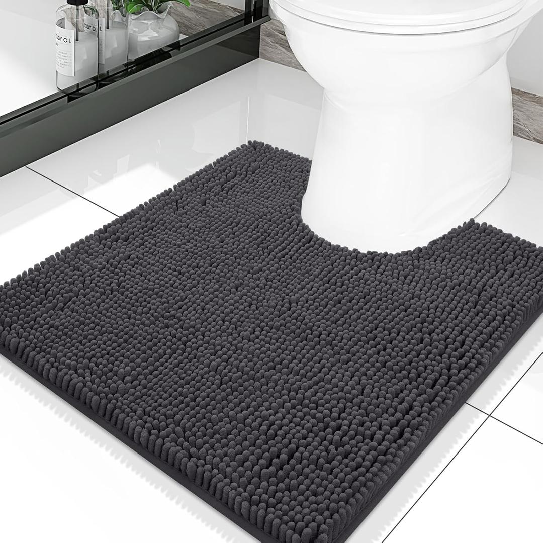 Smiry Luxury Chenille Toilet Rugs U-Shaped 20x20, Soft Absorbent Non-Slip Contour Bathroom Rugs for Toilet, Machine Washable Contoured Bath Mats, Charcoal Grey