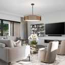 23.62'' Rattan Chandeliers Farmhouse Drum Chandelier for Dining Room, 23.62"【4 Lights】