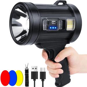 Rechargeable Spotlight Flashlight, 99,000 Lumens Spot Light Handheld Spot Lights, LED Spotlights with COB Light,Super Bright Hand Held Spotlight for Boat