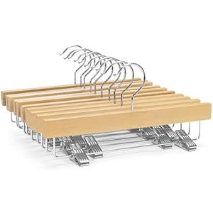 Nature Smile 11.8'' Kids Baby Toddler Children Solid Wooden Pants Hangers, Trousers Bottom Hangers with 2-Adjustable Clips Anti-Rust Hook Pack of 10 (Natural)