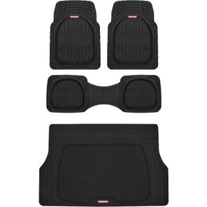 Motor Trend FlexTough 4-Piece Heavy Duty Floor Mats for Cars Trucks SUVs, Automotive Floor Mats Car Mats Full Set Front, Rear & Cargo, Trim-To-Fit Semi-Custom Deep Dish All Weather Rubber Mats - Black