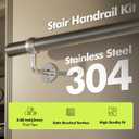 Stair Handrail Kit 12FT, Stainless Steel 304 Wall Mount Railing System, 1-11/16 Inch Pipe Secure Grab Hand Rail for Staircase Indoor House Decor Outdoor, Industrial Modern Style- Silver