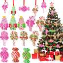 Youyole 24 Pieces Christmas Candy Tree neon Ornaments Set Christmas Ornaments Peppermint Decor Colorful Wood Pastel Candy Cane Candies Round Lollipop with Ropes for Xmas Party Decorations (Simple Style)