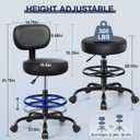 Brick Attic Drafting Chair with Backrest Adjustable Foot Rest Rolling Stool with Wheels, PU Leather Swivel Stool for Office Spa Studio Lab Counter Salon Home Work Bar Kitchen Shop(Black)