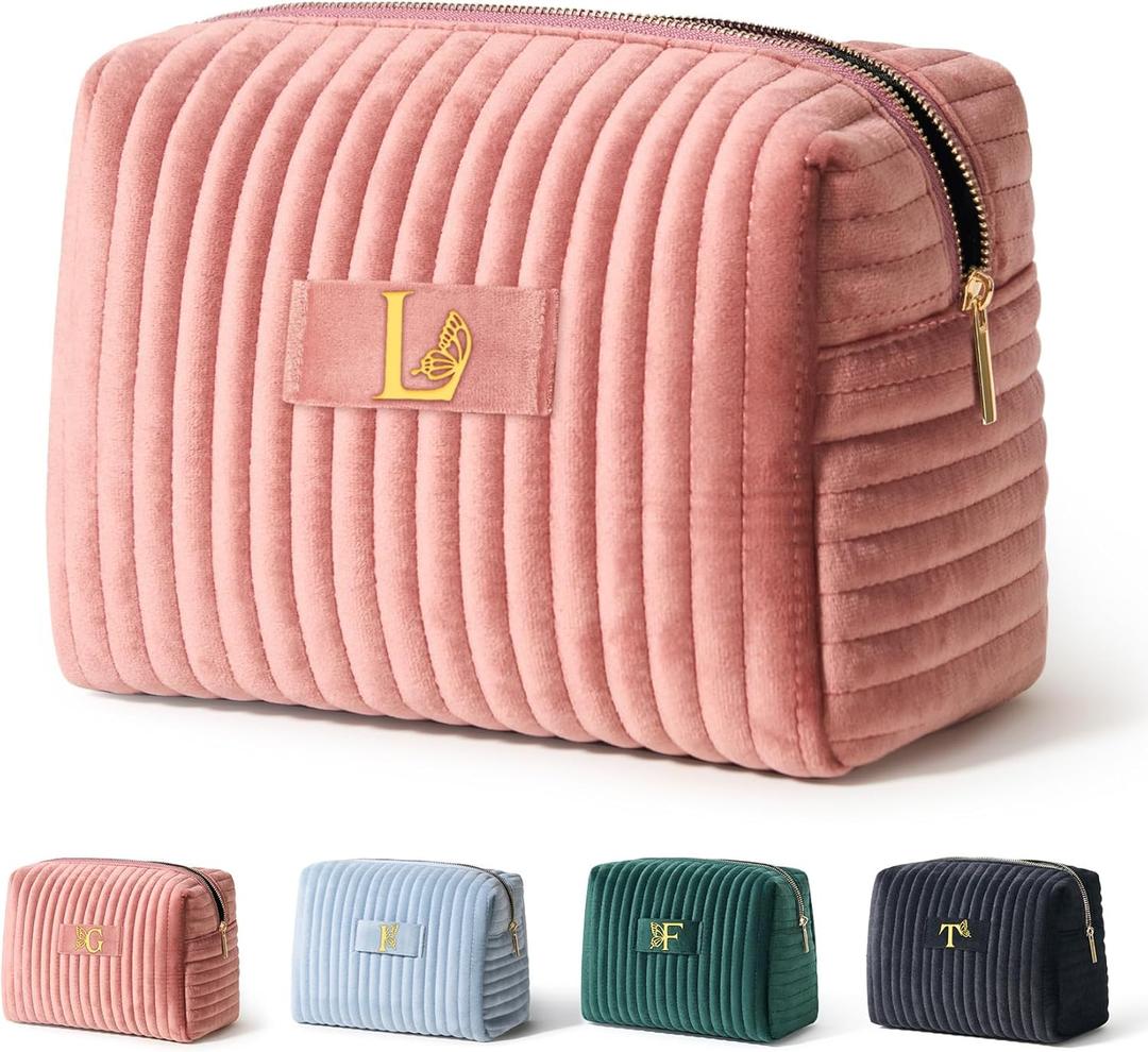 COSHAYSOO Custom Employee Appreciation Thank You Gifts for Women Female Social Worker Travel Makeup Bag Quilted Make Up Cosmetic Pouch Coworker Boss Leaving Going Away Farewell Gift Pink Initial L