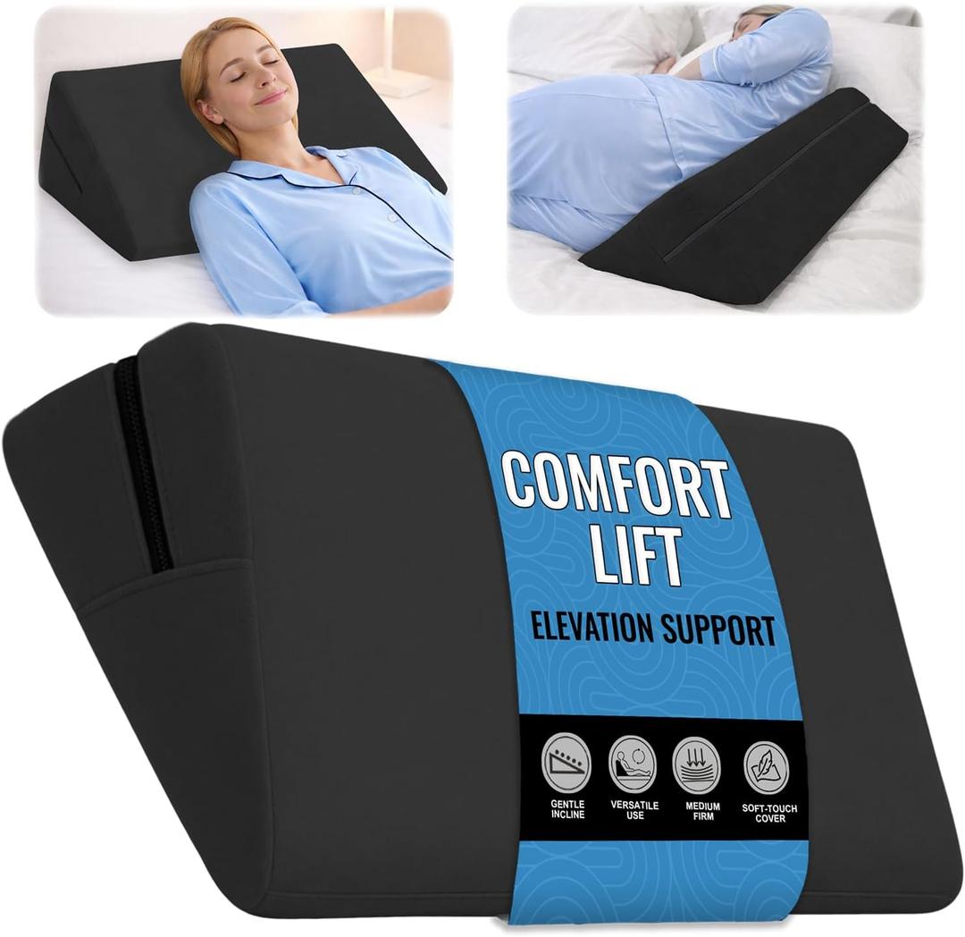 sokoro Bed Wedge Pillow for Sleeping, Triangle Pillow, Acid Reflux, Gerd, After Surgery, Back Support, Body Positioners for Pregnancy, Adults, Seniors to Elevate Head, Knee, Legs (Black, 24x14x7 in)