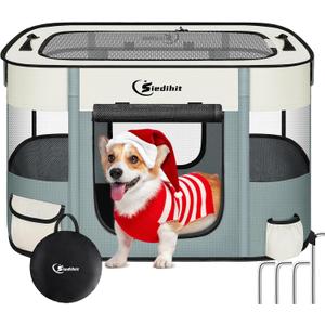 Siedihit Dog Cat Playpen, Pet Puppy Portable Playpens for Outdoor Travel Crate, Indoor After Surgery Use, Foldable Dog Kennel Tent for Rabbit or Small Animals and Tent Stakes (Grey, Small)