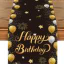 Artoid Mode Balloons Firework Happy Birthday Table Runner, Stars Holiday Kitchen Dining Table Decoration for Home Party Decor 13x72 Inch (Black)